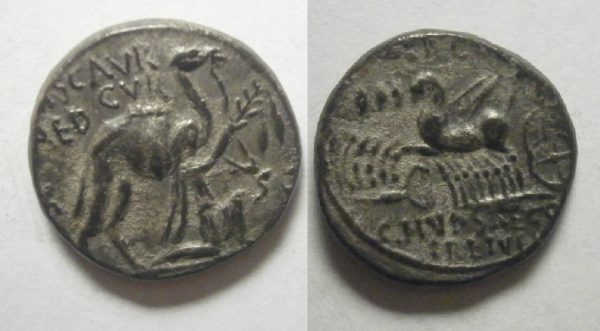 Romeinse Republiek M Aemilius Scarus & Pub Plautius Hypsaeus Denarius. 58 BC