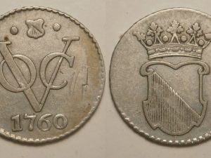 Utrecht VOC ½ Duit 1760 AFSLAG IN ZILVER met kabelrand