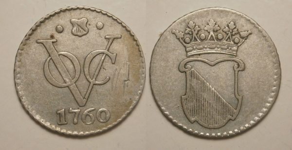 Utrecht VOC ½ Duit 1760 AFSLAG IN ZILVER met kabelrand