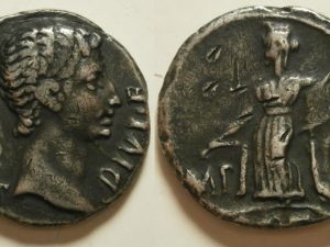 Augustus AR Denarius -IMP X ACT- 15/3 BC