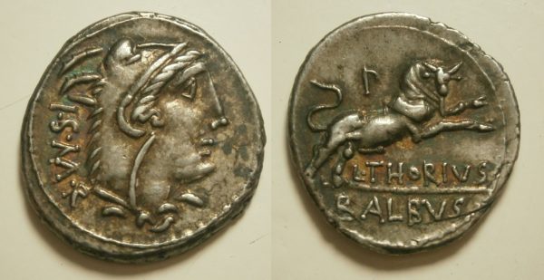 Romeinse Republiek L. Thorius Balbus Denarius. 105 BC